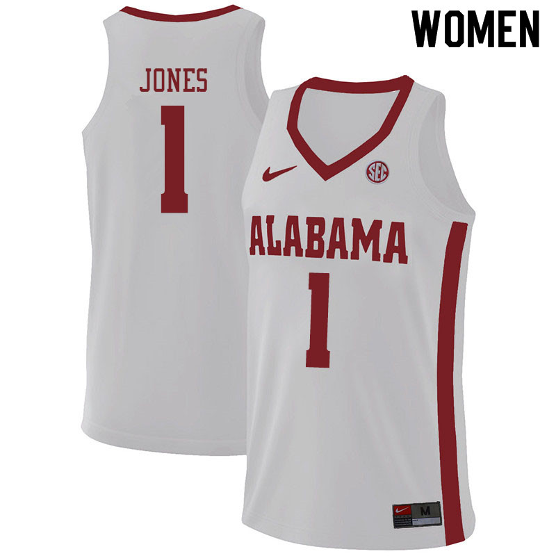 Women #1 Herbert Jones Alabama Crimson Tide College Basketball Jerseys Sale-White - Click Image to Close